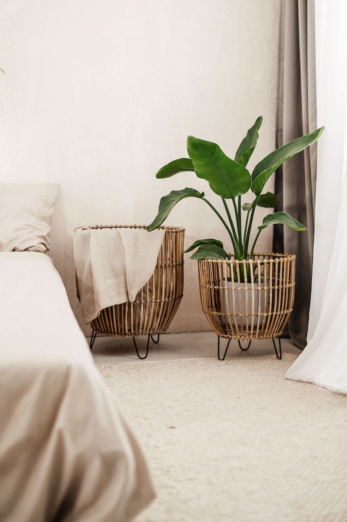 RATTAN POT BASKET GREY LAURA SET OF 3